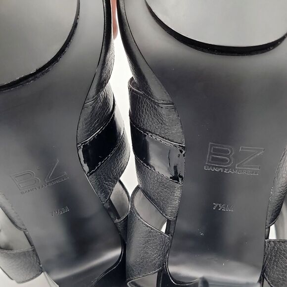 Banfi Zambrelli 7.5M Black Heels High 4in Leather Strappy Chunky Party Statement - Picture 9 of 10